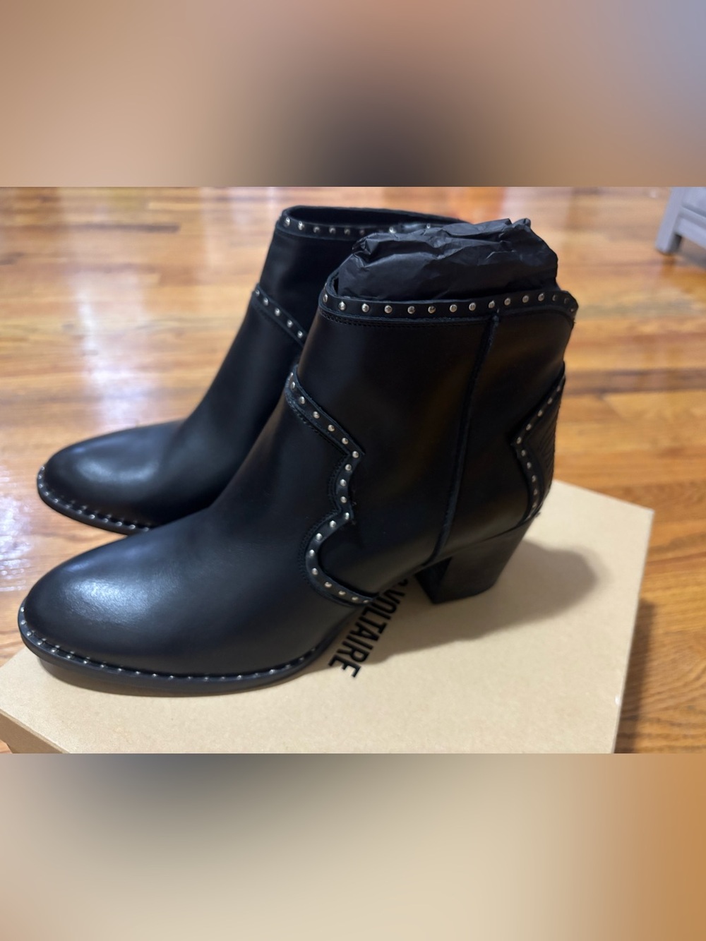 Zadig & Voltaire Molly Studs -Black Studded Leather Ankle Boots size 41 NWT